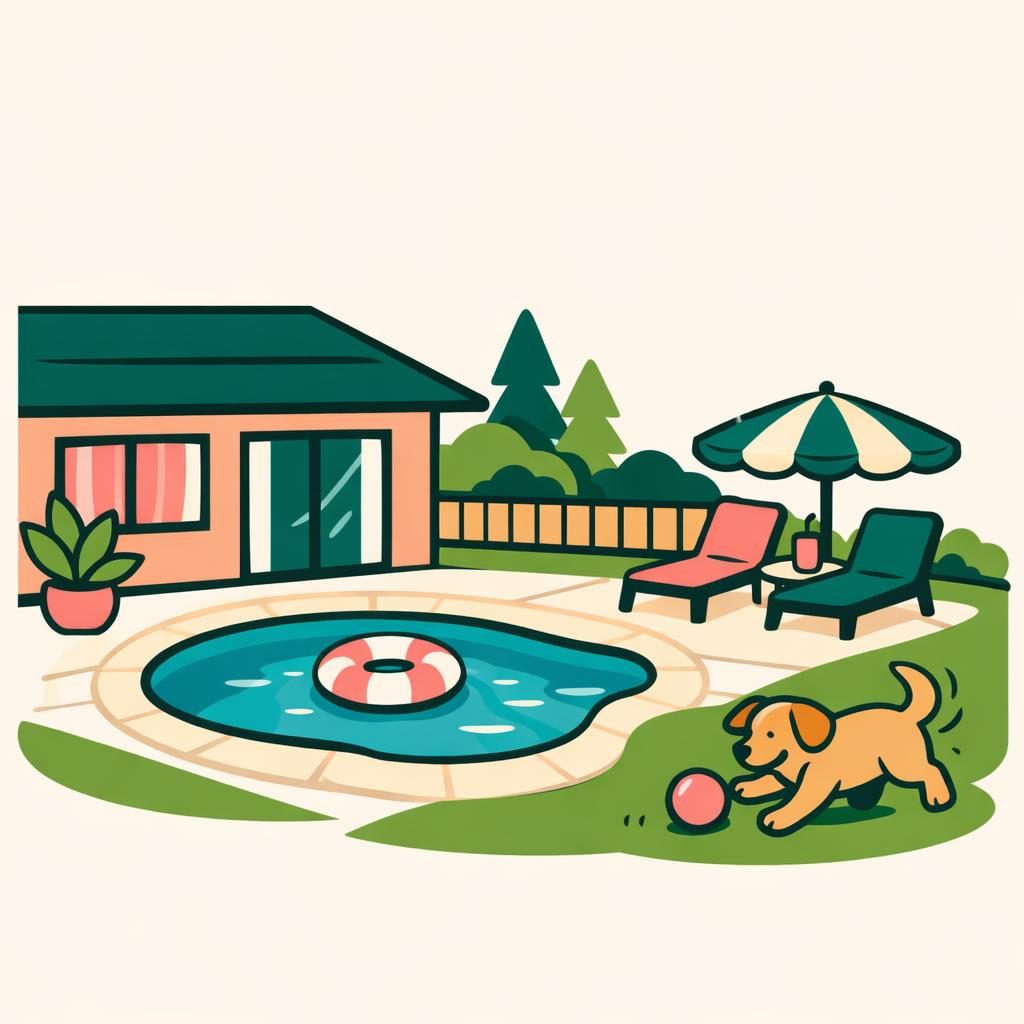 home with new pool and dog
